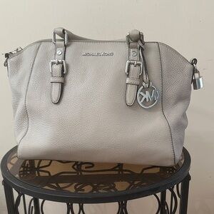 Michael Kors Pebble Leather Satchel in Light Gray